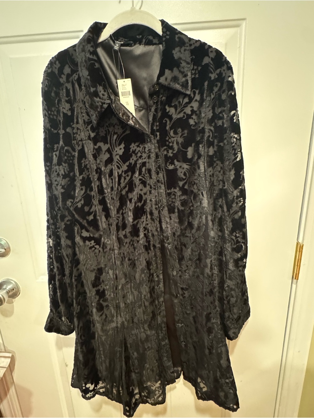 Anthropologie Black Velvet Burnout Button-Front Dress